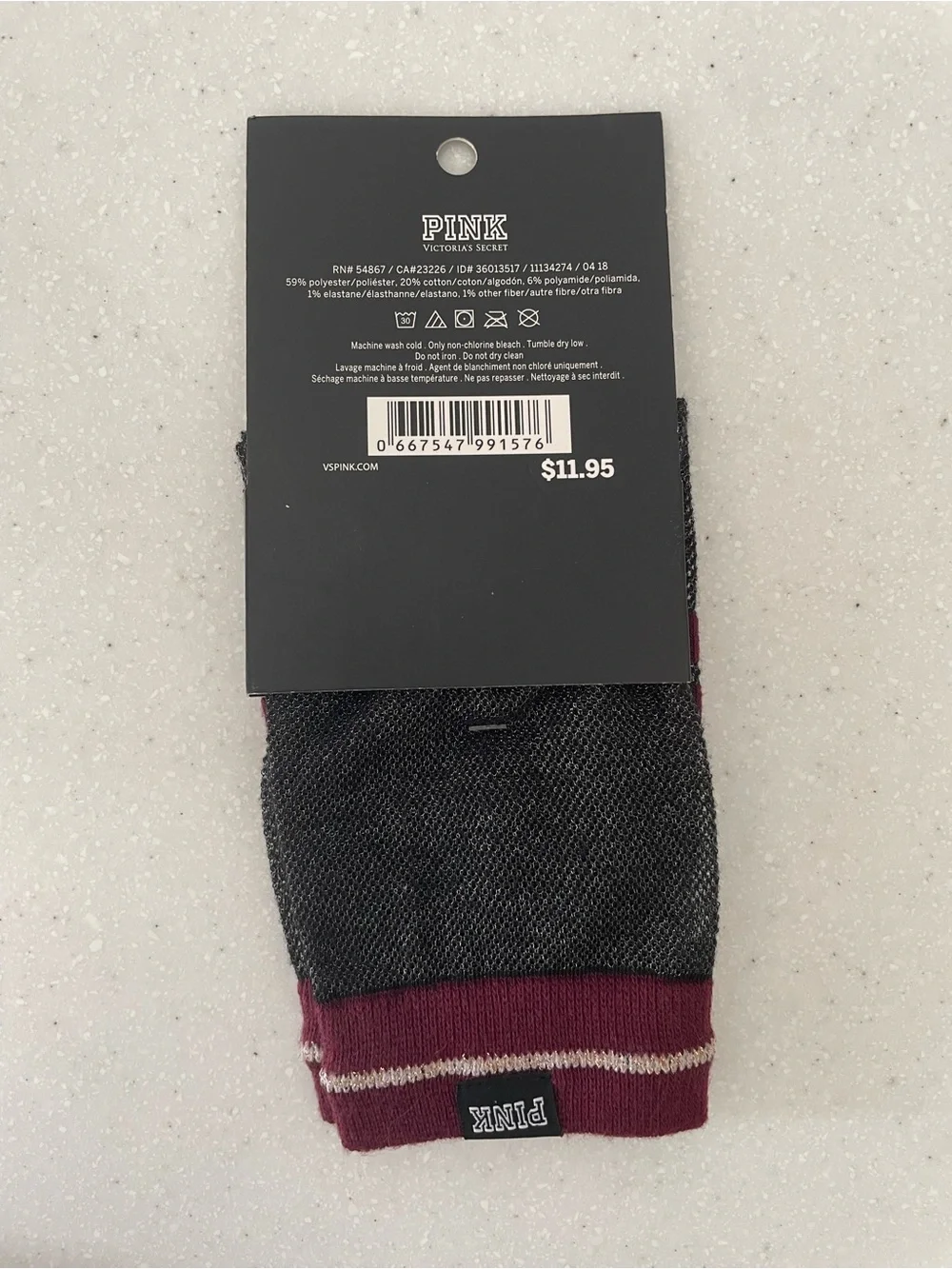 Victoria’s Secret PINK Shimmer Ankle Socks | Burgundy & Dark Gray | NWT